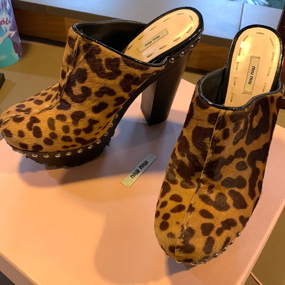 Miu Miu leopard platform clogs size 37 barely worn